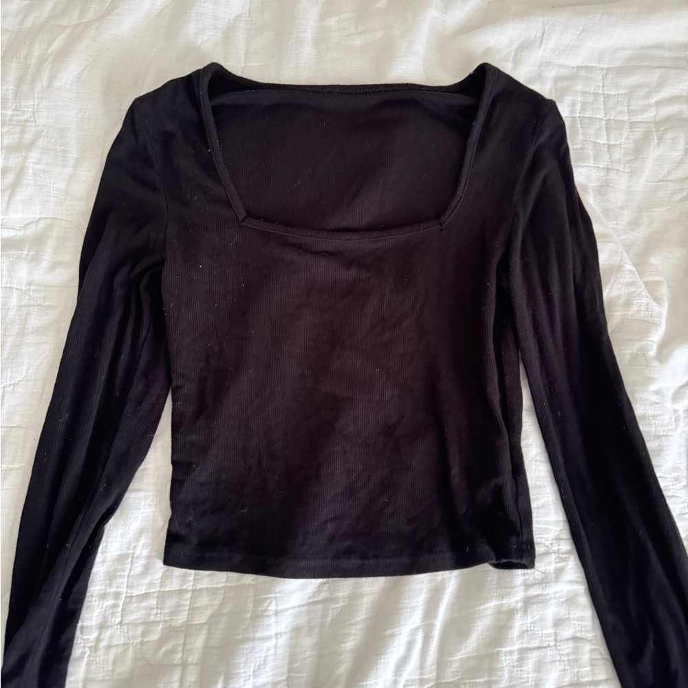 DAZY Square Neck Ribbed Knit Crop Tee Size S